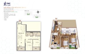 Mặt bằng 20 Layout chi tiết căn hộ CH-01, 2 phòng ngủ tại TMC Smart Home.