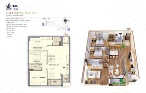 Mặt bằng 24 Layout chi tiết căn hộ CH-03 3 phòng ngủ tại TMC Smart Home.