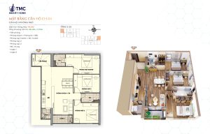 Mặt bằng 25 Layout chi tiết căn hộ CH-04 3 phòng ngủ tại TMC Smart Home.