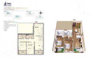 Mặt bằng 21 Layout chi tiết căn hộ CH-06 và CH-07 2 phòng ngủ tại TMC Smart Home.