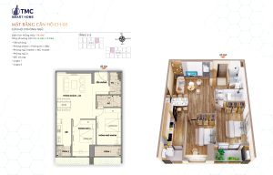 Mặt bằng 22 Layout chi tiết căn hộ CH-08 tầng 3-5 2 phòng ngủ tại TMC Smart Home.