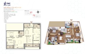 Mặt bằng 28 Layout chi tiết căn hộ CH-08 tầng 6-25 3 phòng ngủ tại TMC Smart Home.