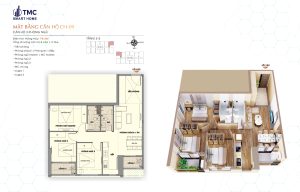 Mặt bằng 29 Layout chi tiết căn hộ CH-09 tầng 3-5 3 phòng ngủ tại TMC Smart Home.